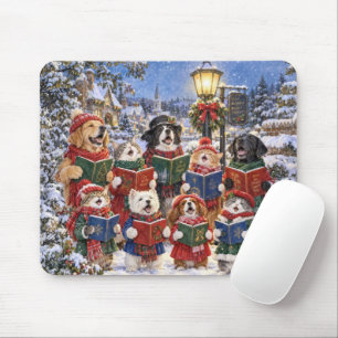 Tapis De Souris Chiens et chats chantant des chants de Noël