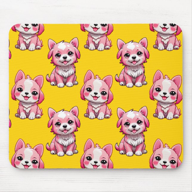 Tapis De Souris Chiens roses mignons - Jaune  (Devant)