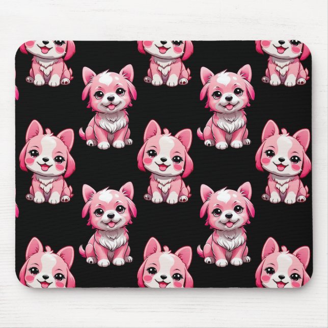 Tapis De Souris Chiens roses mignons - Noir  (Devant)