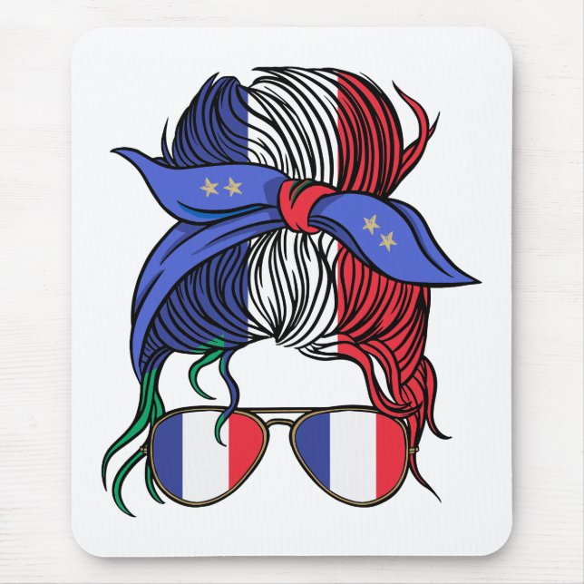 Tapis De Souris Chignon décoiffé France avec drapeau français (Devant)