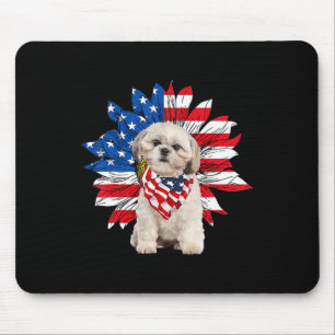 Tapis De Souris Chih Tzu Drapeau Américain Tournesol Amoureux de l