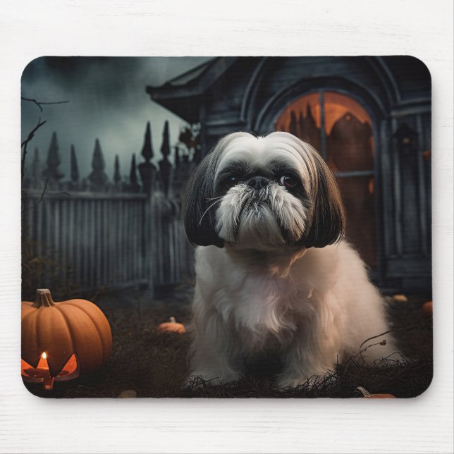 Tapis De Souris Chih Tzu Halloween effraie (Devant)