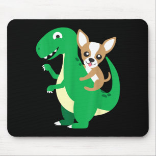 Tapis De Souris Chihuahua à cheval sur un dinosaure T-Rex Dino Chi