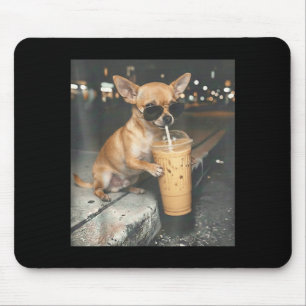 Tapis De Souris Chihuahua buvant un café glacé mème animal drôle