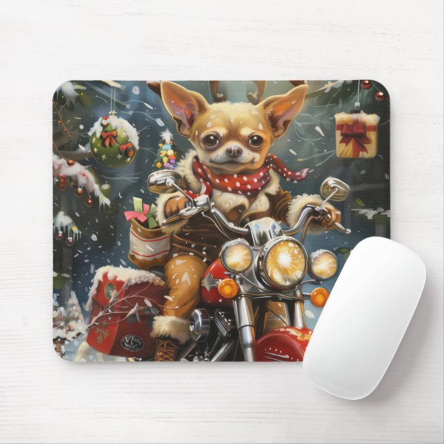 Tapis De Souris Chihuahua Chien équitation moto Noël (Avec souris)