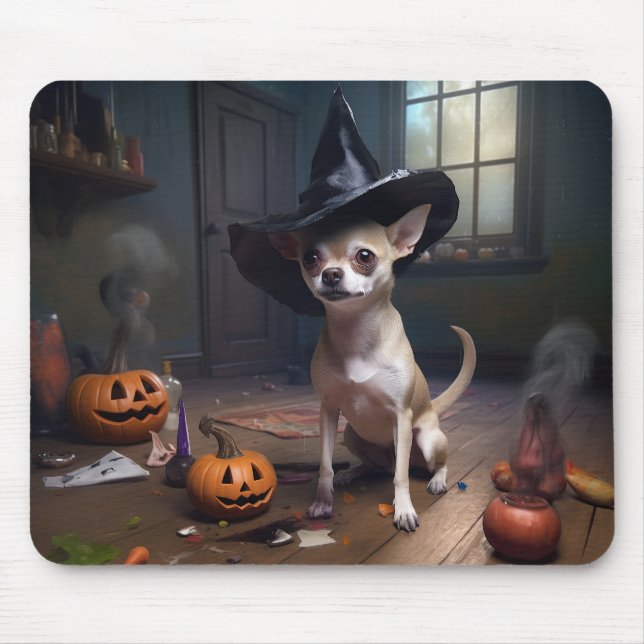 Tapis De Souris Chihuahua Citrouilles Halloween effrayant (Devant)