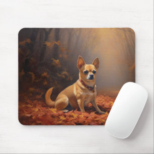 Tapis De Souris Chihuahua dans les feuilles d'automne qui tombent