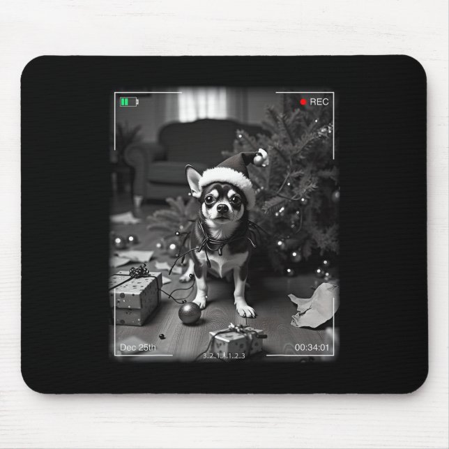 Tapis De Souris Chihuahua de Noël pris en caméra  (Devant)