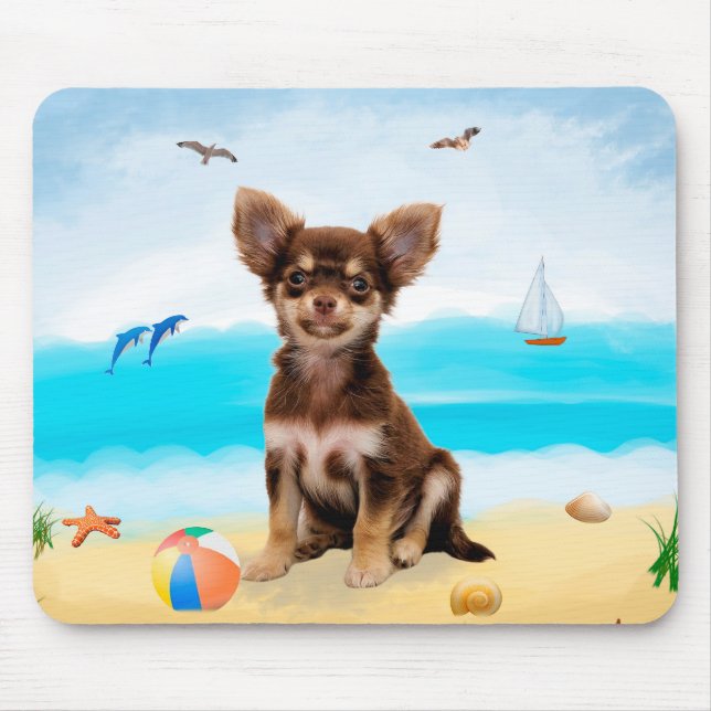 Tapis De Souris Chihuahua Dog sur la plage (Devant)