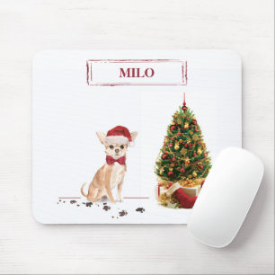 Tapis De Souris Chihuahua drôle de chien de Noël avec arbre