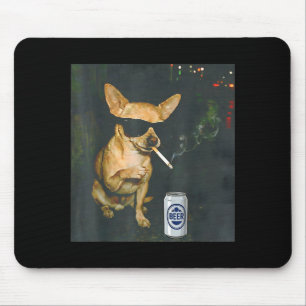 Tapis De Souris Chihuahua drôle fumant une cigarette Design Bière