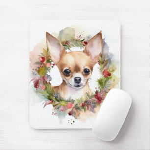 Tapis De Souris Chihuahua Fête de la couronne de Noël Coupe