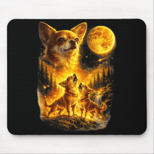 Tapis De Souris Chihuahua hurlant à la lune vintage drôle trois