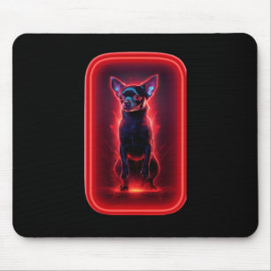 Tapis De Souris Chihuahua noir danse sous une lumière rouge néon