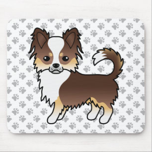 Tapis De Souris Chihuahua tricolore à poil long et pattes au choco