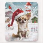 Tapis De Souris Chihuahua Winter Wonderland Christmas Joy<br><div class="desc">Ce design festif reflète l'esprit joyeux de la période des fêtes, avec un adorable petit portant un chapeau de Père Noël. Le chien est niché dans un pays des merveilles hivernales, avec un bonhomme de neige, un sapin de Noël décoré et des cadeaux joliment emballés. Les flocons de neige tombent...</div>