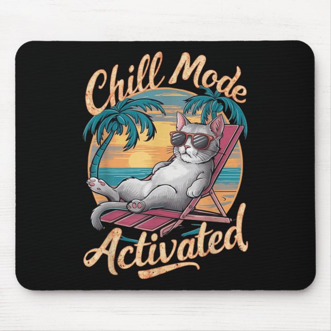 Tapis De Souris Chill Mode Chat Activé Avec Gles Sur La Plage (Devant)