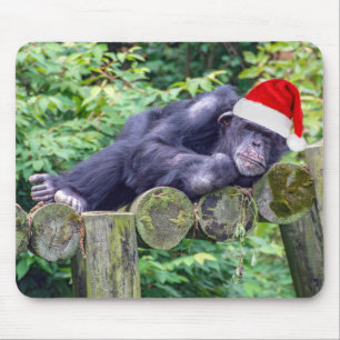 Tapis De Souris Chimpanzé de Noël avec chapeau de Père Noël