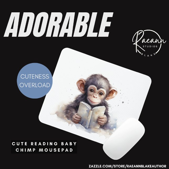 Tapis de souris chimpanzé lisant mignon (Créateur téléchargé)
