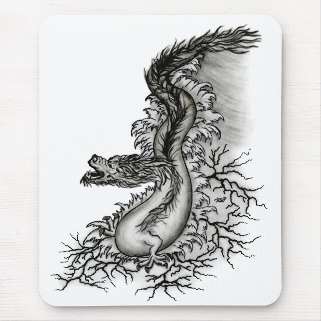 Tapis De Souris Chine Dragon, noir et blanc Design en Tattoostyl (Devant)