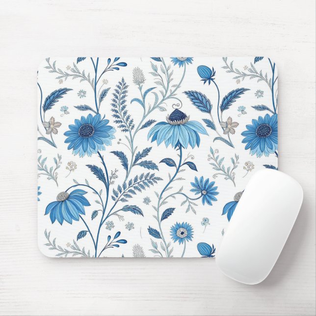 Tapis De Souris Chinoiserie Blue Echinacea Pattern (Avec souris)
