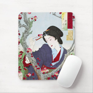 Tapis De Souris Chinoiserie Dame japonaise et fleur de cerisier ro