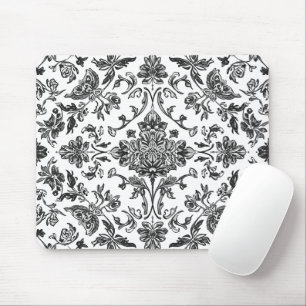 Tapis De Souris Chinoiserie Florale Aquarelle Noir & Blanc