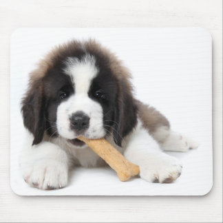 Tapis De Souris Chiot adorable de St Bernard mâchant sur un os de
