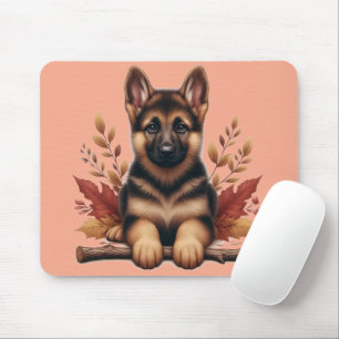 Tapis De Souris Chiot Allemand Avec Feuilles D'Automne