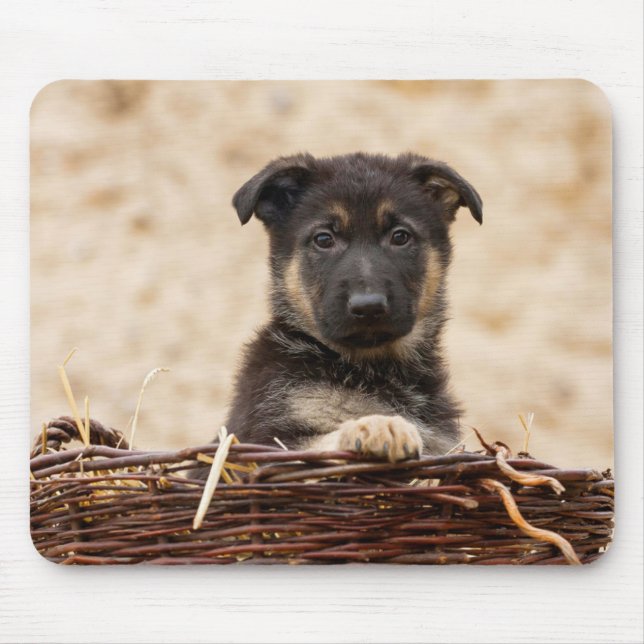 Tapis De Souris Chiot Allemand En Panier (Devant)