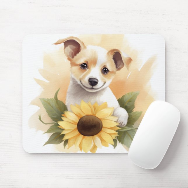 Tapis De Souris Chiot Avec Tournesol (Avec souris)