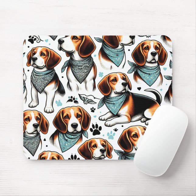 Tapis De Souris Chiot Beagle vintage sans couture (Avec souris)