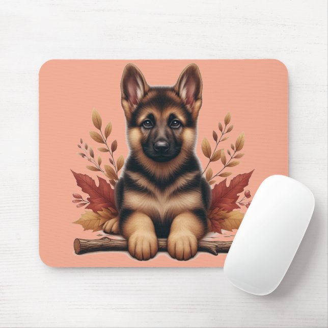 Tapis De Souris Chiot Berger Allemand Avec Feuilles D'automne (Avec souris)