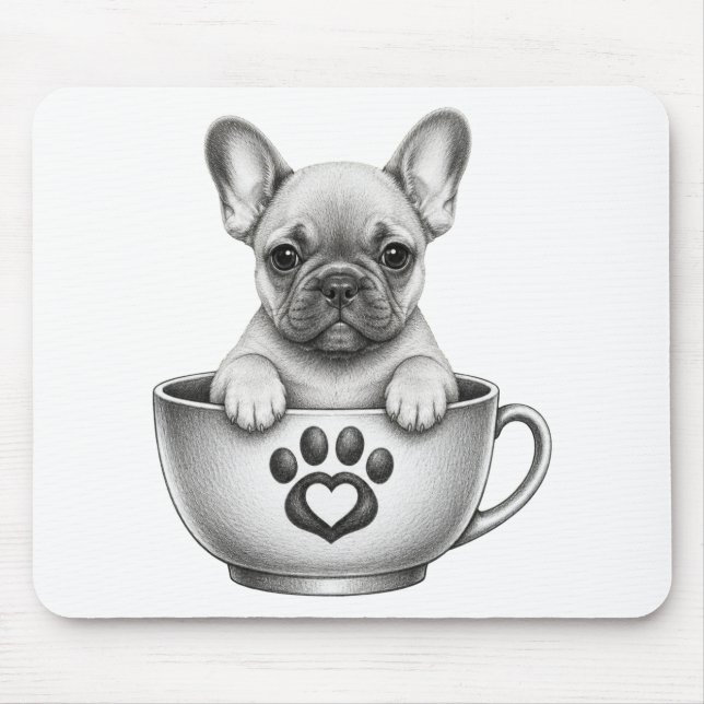 Tapis De Souris Chiot Bouledogue Français Tasse à Thé (Devant)