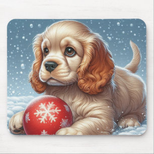 Tapis De Souris Chiot Cocker Spaniel se reposant sur la neige avec