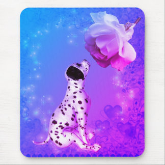 Tapis De Souris Chiot dalmate Et Rose Blanche