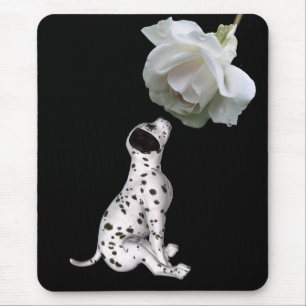 Tapis De Souris Chiot dalmate Et Rose Blanche