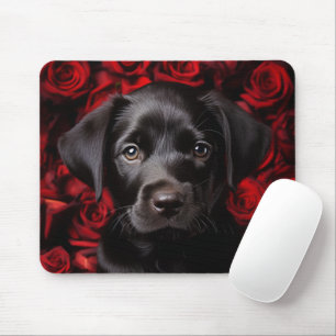 Tapis De Souris Chiot de récupération Labrador avec rose
