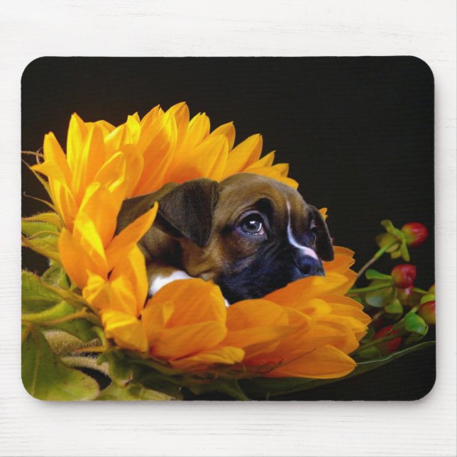 Tapis De Souris Chiot en boîte à Tournesol mousepad (Devant)