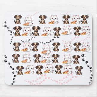Tapis De Souris Chiot et chaton adorable avec Pizza Mousepad