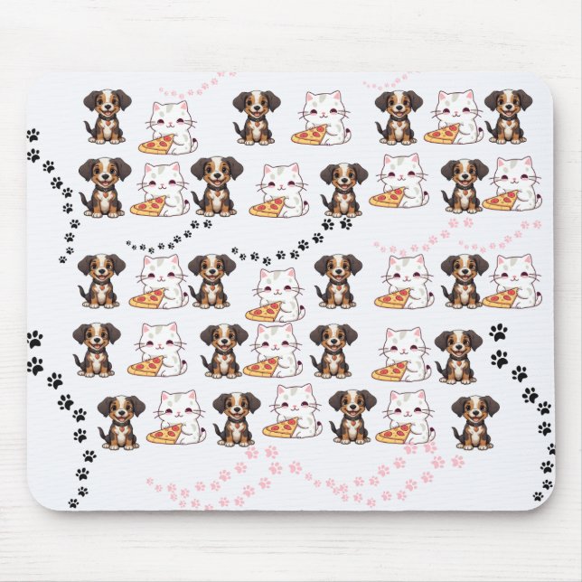 Tapis De Souris Chiot et chaton adorable avec Pizza Mousepad (Devant)