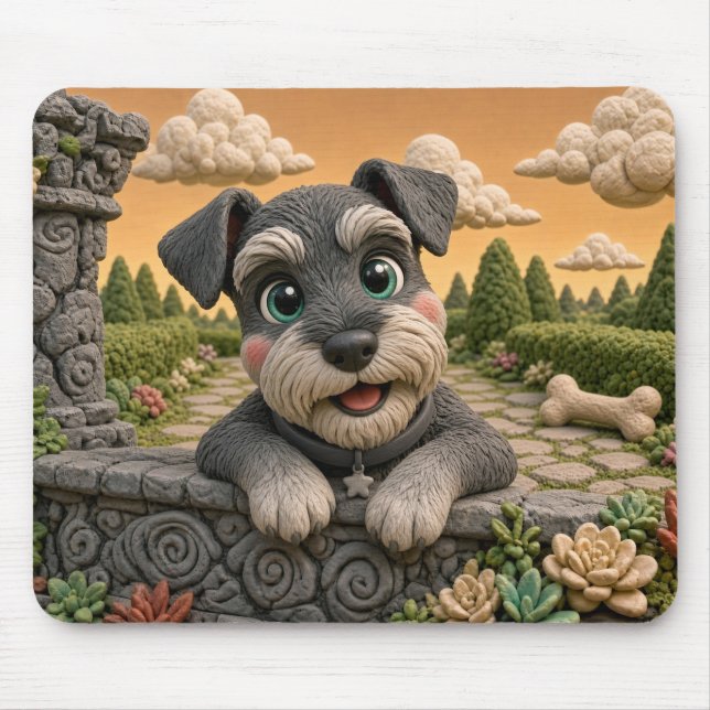 Tapis De Souris Chiot Géant Schnauzer Mignon, Bébé Chien (Devant)