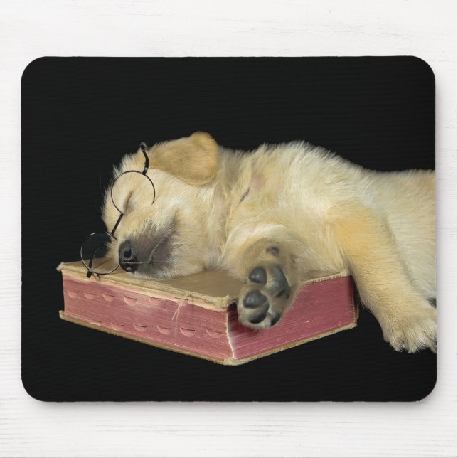Tapis De Souris Chiot Golden Retriever sur livre (Devant)