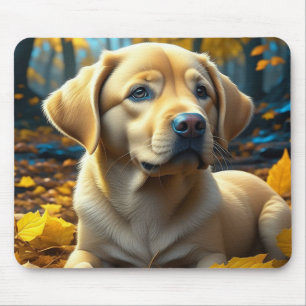 Tapis De Souris Chiot jouant dans les feuilles d'automne  