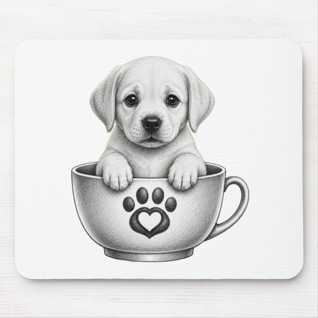 Tapis De Souris Chiot Labrador Retriever en Tasse à Thé (Devant)