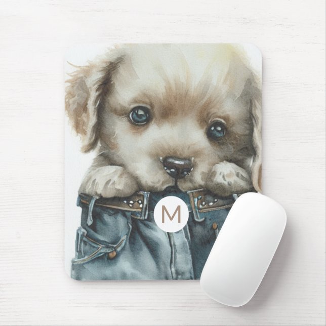 Tapis De Souris Chiot mignon en Jeans Art Monogram Mousepad (Avec souris)