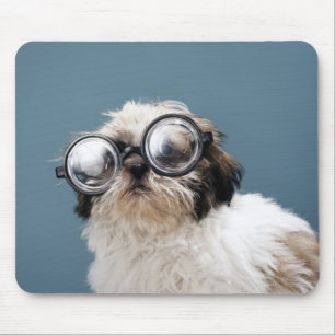 Tapis De Souris Chiot portant des lunettes épaisses