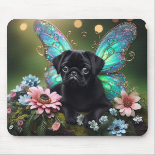 Tapis de souris chiot pug féerique en fleurs