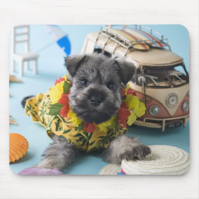Tapis De Souris Chiot Schnauzer miniature et vacances d'été (Devant)
