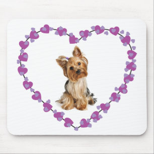 Tapis de souris chiot Yorkshire Terrier coeurs vio